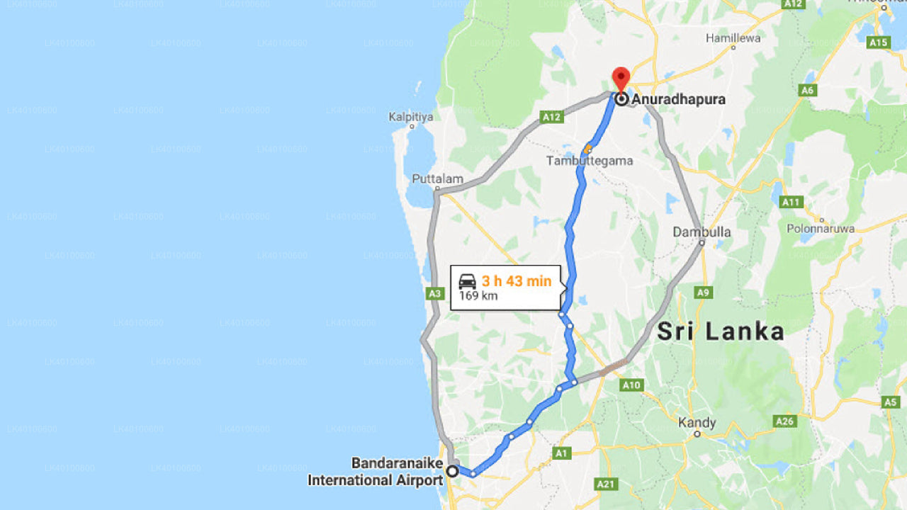 Anuradhapura City to Colombo Airport (CMB) Private Transfer