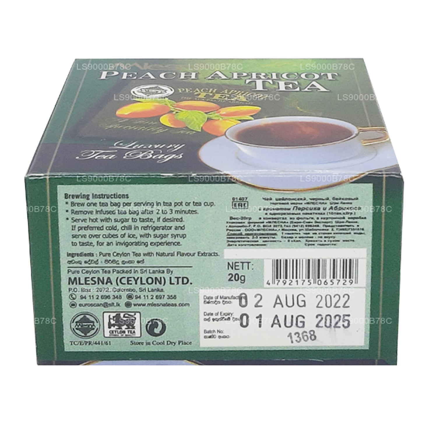 Mlesna Peach Apricot Tea (20g) 10 luksusowych torebek herbaty