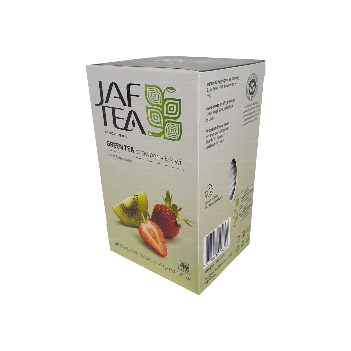 Jaf Tea Pure Green Collection Zielona herbata Truskawka i Kiwi (40g) 20 torebek herbaty