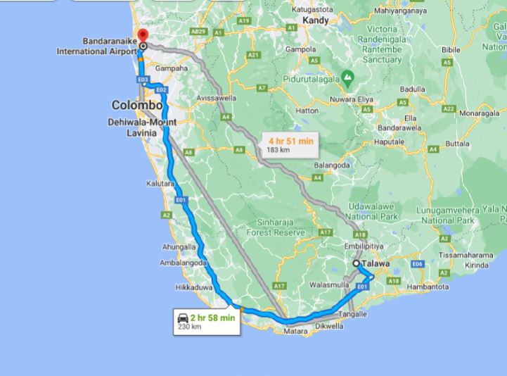 Talalla City to Colombo Airport (CMB) Private Transfer