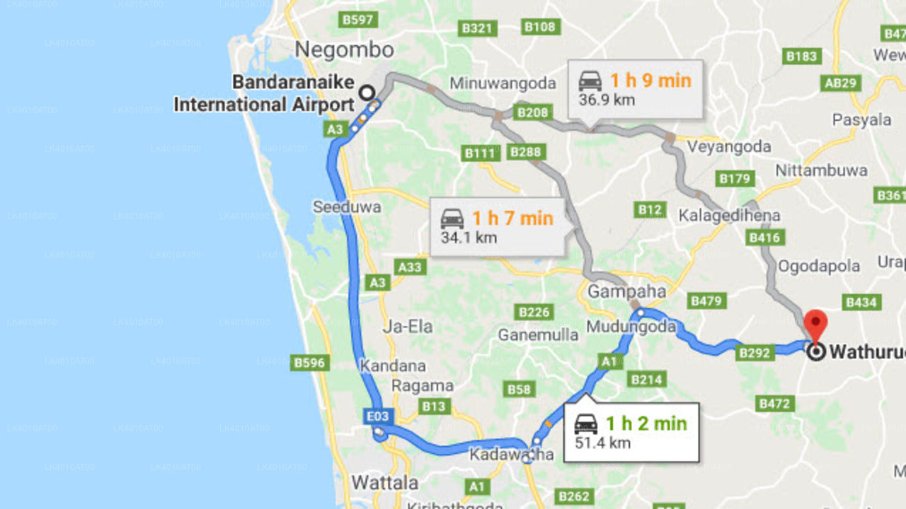 Colombo Airport (CMB) to Wathurugama City Private Transfer