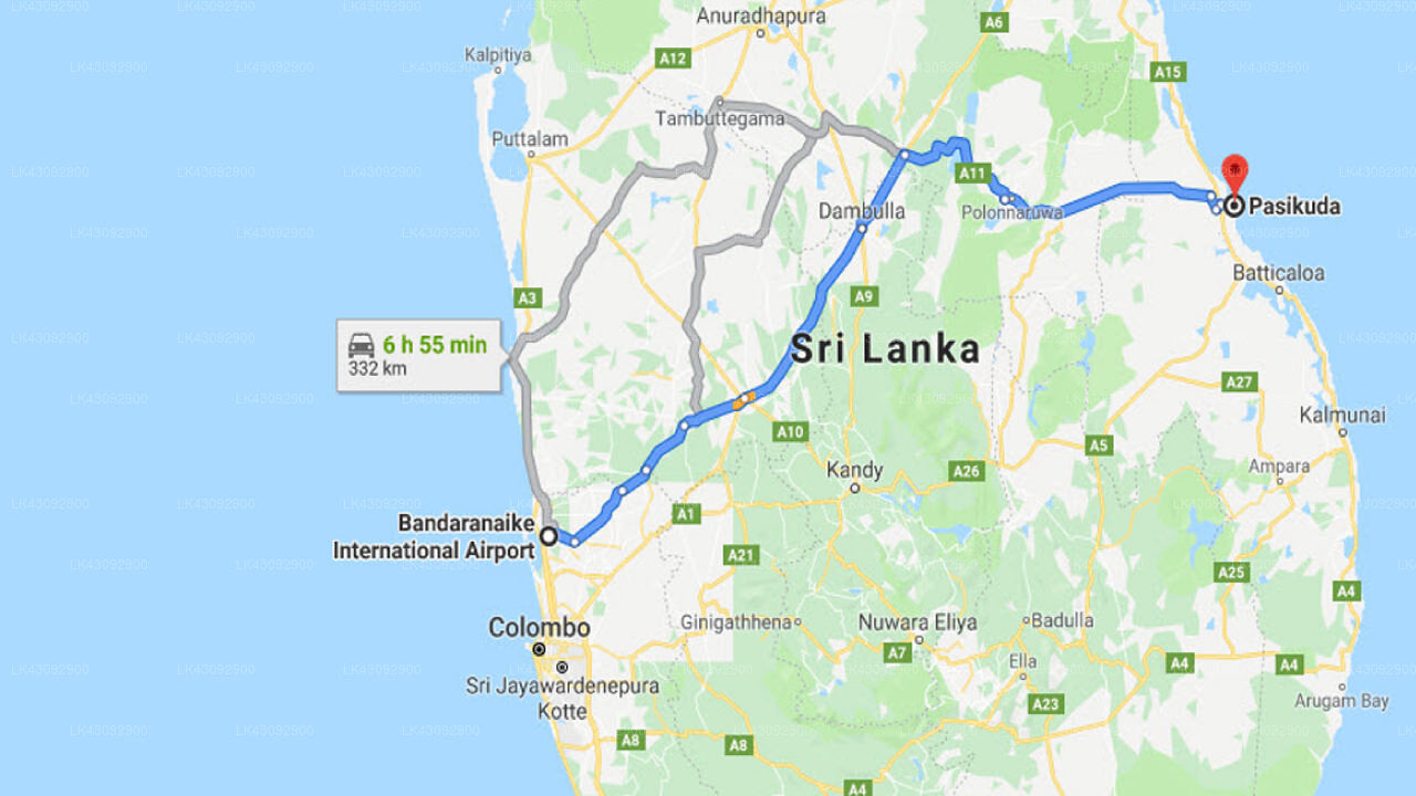 Transfer between Colombo Airport (CMB) and Maalu Maalu Resort and Spa, pasikuda