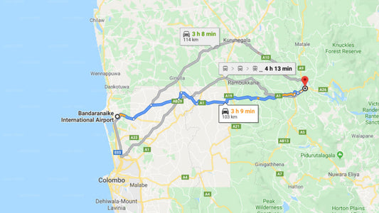 Transfer between Colombo Airport (CMB) and Kandyan Arts Residency, Kandy