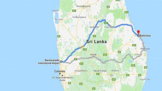 Transfer between Colombo Airport (CMB) and Riviera Resort, Batticaloa