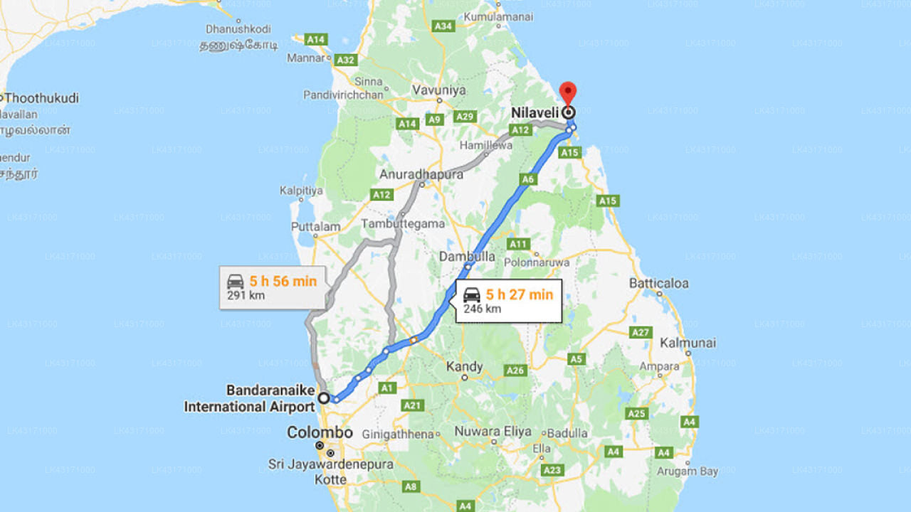 Transfer between Colombo Airport (CMB) and Anilana, Nilaveli