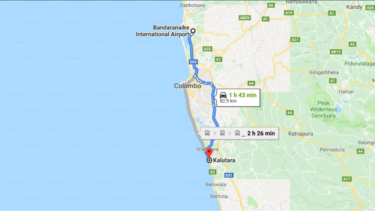 Transfer between Colombo (CMB) Airport and Turyaa Kalutara, Kalutara