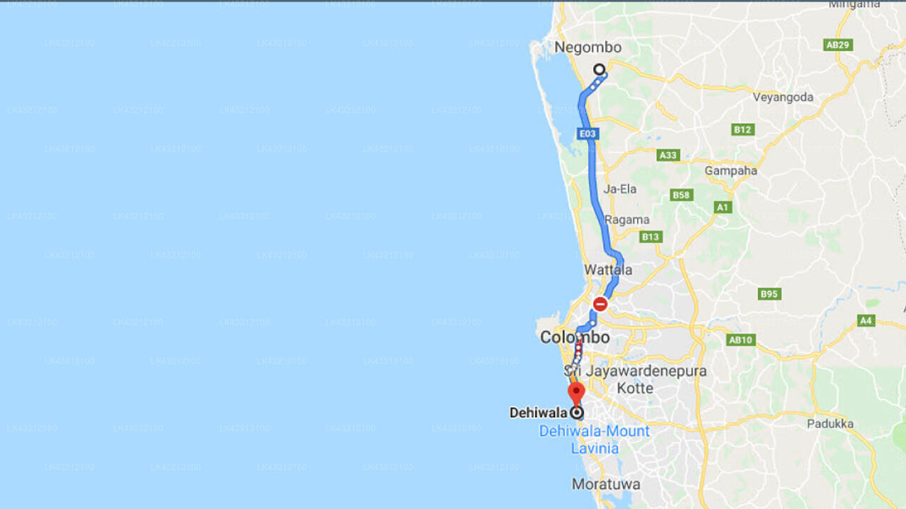 Transfer between Colombo Airport (CMB) and The Penthouse Above Sea, Dehiwala