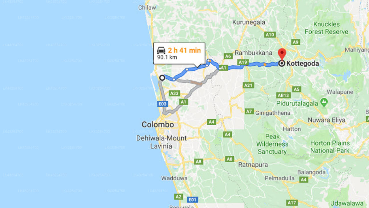 Transfer between Colombo Airport (CMB) and Handun Villas, Kottegoda